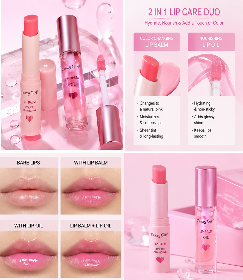 Crazy Girl 2-in-1 Color Changing Lip Balm & Lip Oil 💖